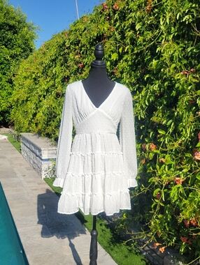 Altar'd State White Long-Sleeve Tiered Mini Dress